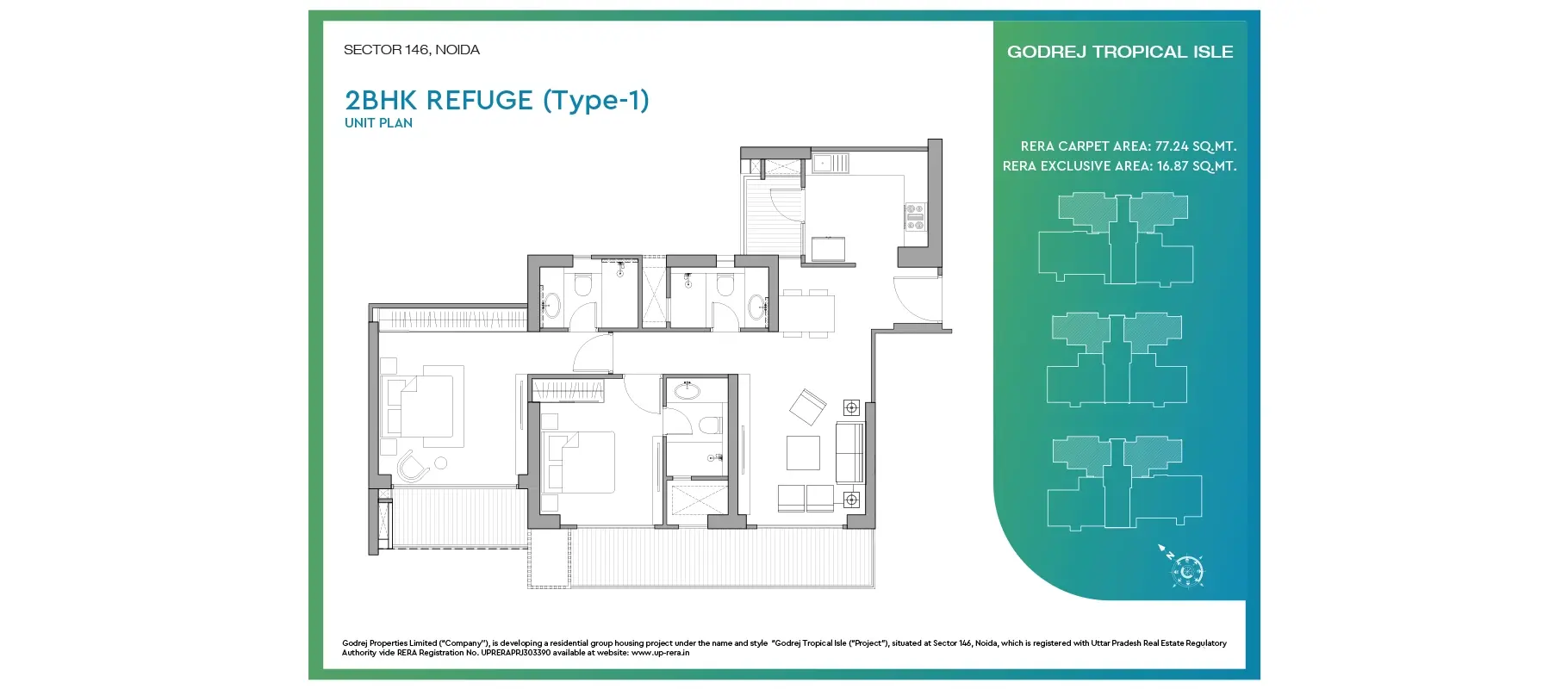 Godrej Tropical Isle 2 BHK refuge type floor plan